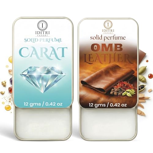 Image of Solid Perfume |OMB leather&Carat Alcohol Free Wax Perfume Balm, Long Lasting | Pocket Tin 12g, Pack Of 2| Non Greasy Smooth Glide, Travel Friendly Men And Women