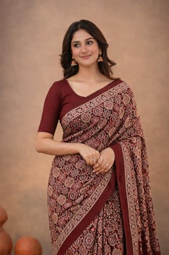 Image of Jack & Jini Women's Floral Print Pure Georgette Saree with Blouse Piece | Soft Casual & Festive Drape | Gift for Mother, Wife.