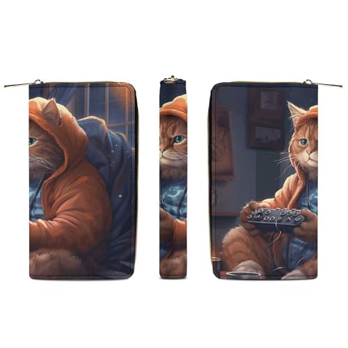 Leather Wallet Bag Fat Cat Playing Games Painted Credit Card Holder Fashion Simple Card Bag Multifunctional Wallet3