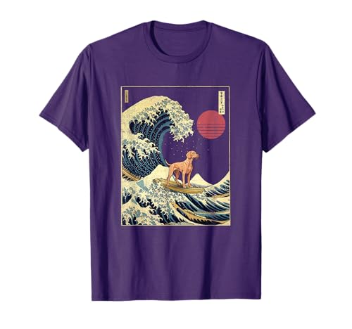Vizsla Japanese Kanagawa Wave Funny Surf Dog T-Shirt