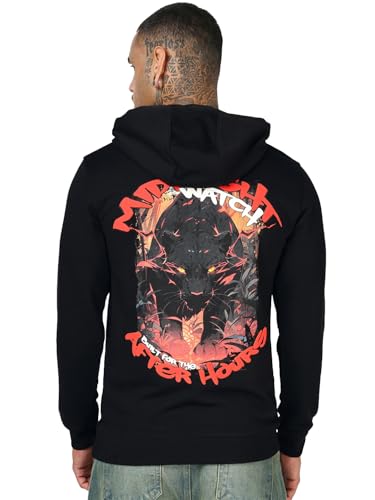 Sweat à capuche homme en polaire non brossée noir imprimé graphique coupe régulière