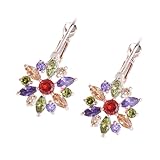 SHOWERORO Pendientes Mujer Coloridos con Zirconia Floral Pendientes de Moda con Cristales Brillantes para Fiesta Banquete y Uso Diario Accesorios Elegantes para Dama y Chica