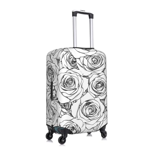 Black And White Roses Elastic Travel Luggage Cover, Washable Spandex Suitcase Protector, Anti-Scratch Fits 18-32 Inch3