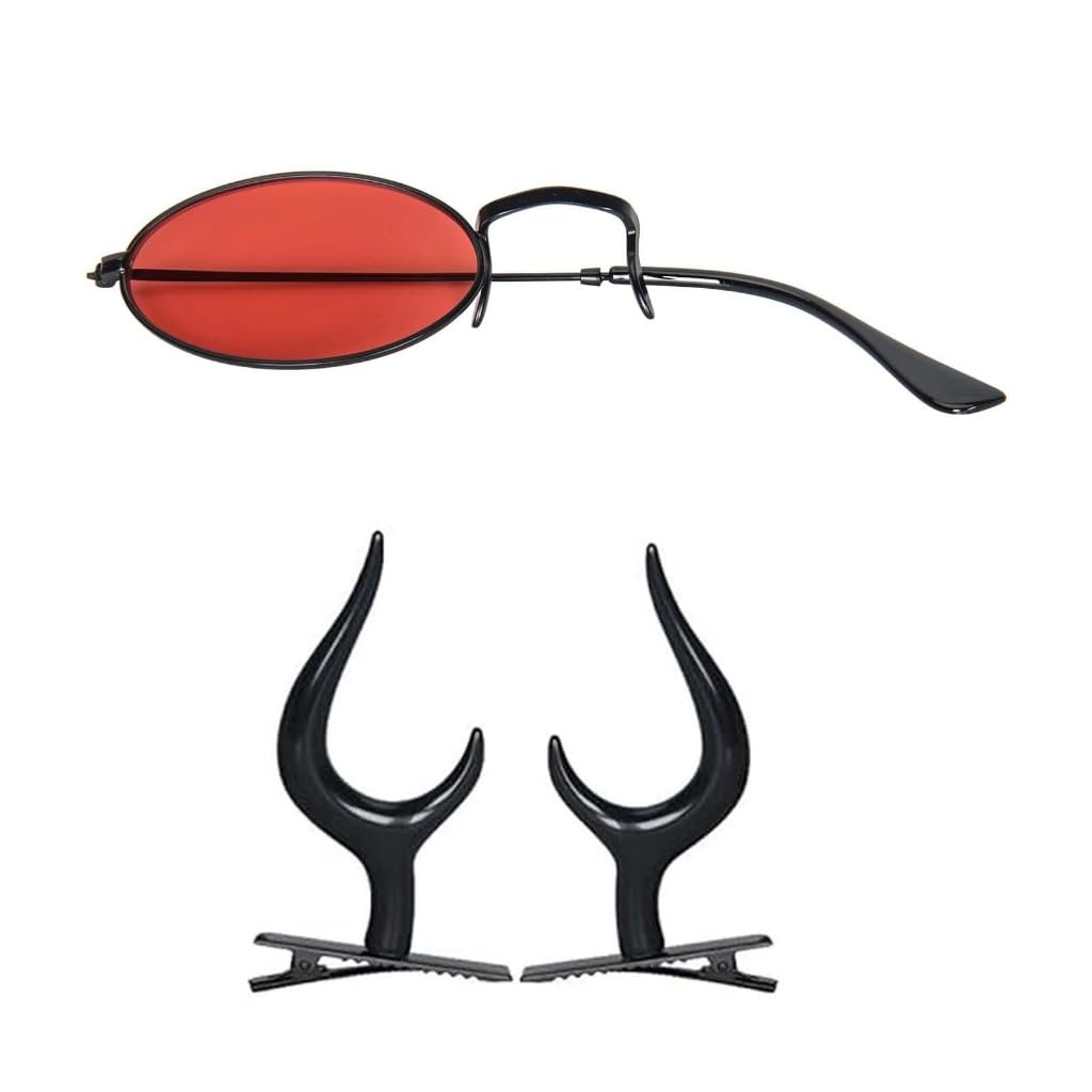 Sodeber D D Alastor Anime Cosplay Accessories Set Devil Horns Hair Clips Monocle With Glasses Chain For Halloween Party