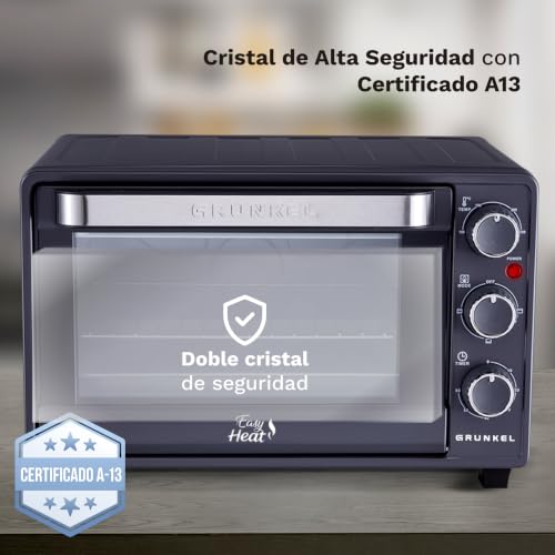 Miniatura 4 de Grunkel Horno Eléctrico Multifunción De Sobremesa De 23l Con 3 Funciones De Calor Y Selector De Temperatura Hasta 230 C. Temporizador Hasta 60 Min - 1600w Antracita, 23l