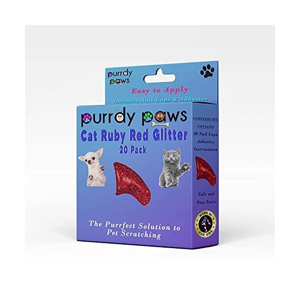 Purrdy Paws Soft Nail Caps for Cat Claws Ruby RED Glitter Medium