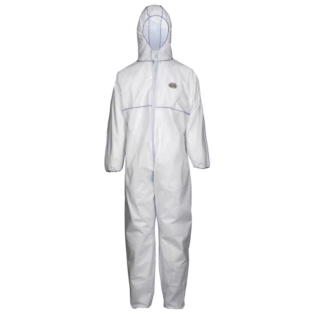 Desechables Mono Cover De Protección Química Base SMS – 1, cat III tipo 5 + 6,Blanco, XL