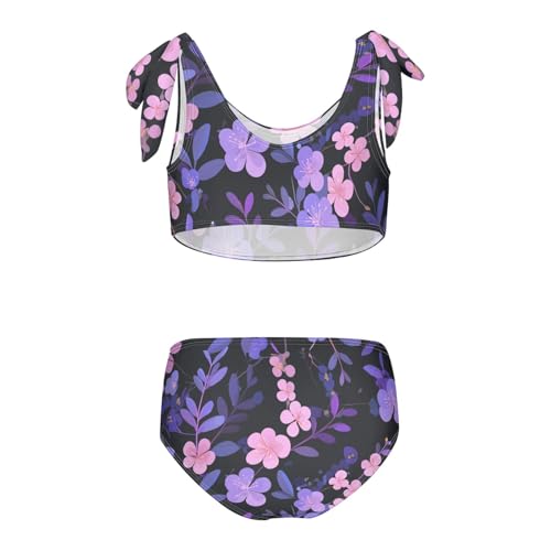 KLL Plum Flower Black Background Girls Two Piece Bikini Sets Quick-Dry Swimsuits Swimwear Adjustable Strap2