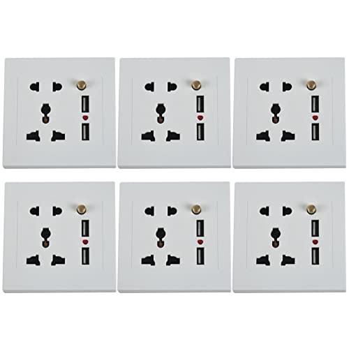 Adaptador de enchufe de pared USB dual con interruptor y panel blanco, pack de 6 unidades