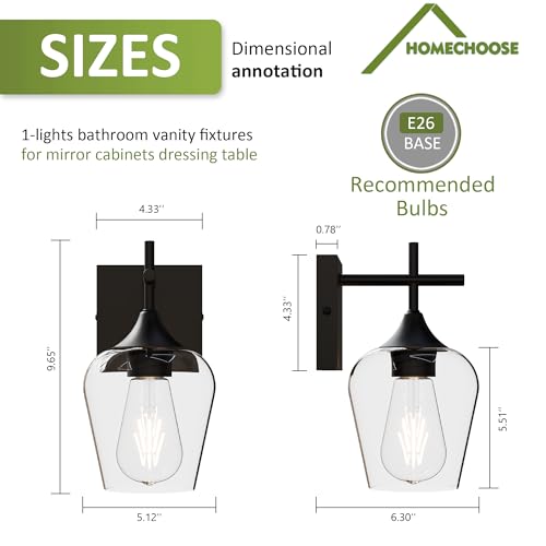 Image of Vanity Bathroom Light, 1-Light Bathroom Light Fixtures Over Mirror, Black Vanity Lights for Bathroom with Clear Glass, Modern Wall Lamp for Cabinet Hallway, Bedroom