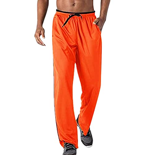 TMDD Pantalones de Correr de los Hombres Casual de Cintura Media Pantalones de Fitness Bolsillo con Cremallera Pantalones, naranja, XL