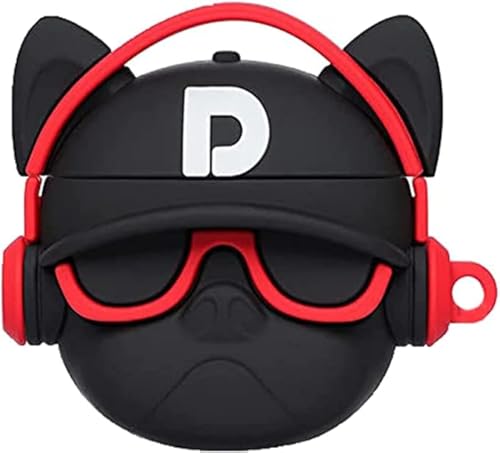 Image of Prolet Designed for AirPods 1 /2 Case Cute Bulldog D Red Fashion Character Silicone Case Cover for Airpods 1 /2 Protective Skin with Keychain (Bulldog D RED)-Red