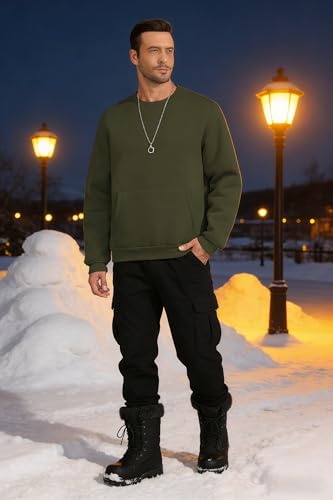 ZITY Mens Warm Winter Heavy Sweatshirt Fleece Pullover Crewneck Thick Sherpa Lined Thermal Sweatshirts Long Sleeve Underwear Green - image 3