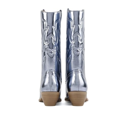 Image of Soda inchTELLER inch ~ Women's Western Cowboy Boots with Stitched Detailing, Pointed Toe, and Low Block Heel