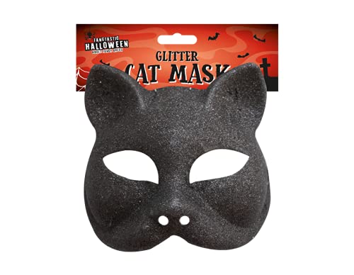 Black Glitter Cat Mask Halloween Masquerade Mardi Gras Carnival Fancy Dress