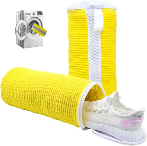 2 Stück Schuhwaschbeutel Waschmaschine, Schuhbeutel Waschmaschine Schuhwaschbeutel Rundum-Reinigung 360° Reinigungsflusen für Schuhe mit Verstecktem Reißverschluss Schuhbeutel waschmaschine (Gelb)