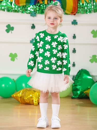 Image of Unisex Toddler St.Patrick's Day Clover Print Sweater Irish Shamrock Knitted Pullover Tops 12M-8Y