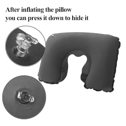 Image of Travel Kit Combo - Inflatable Neck Pillow, Soft Eye Mask & Earbuds for Airplane, Car & Train - Travel Accessories Set (Grey)