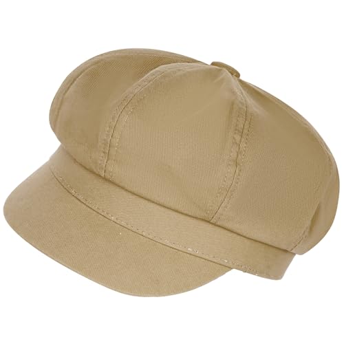 Newsboy Hats for Women - Classic 8-Panel Cabbie Hat with Adjustable Elastic Band, Breathable Comfortable Fit for All Seasons (Khaki)