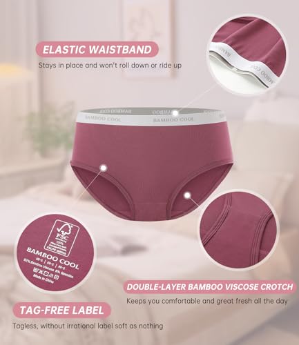 Image of BAMBOO COOL Womens Underwear, Moisture-Wicking Briefs, Soft and Breathable Panties, Mid Waist, 5-Pack