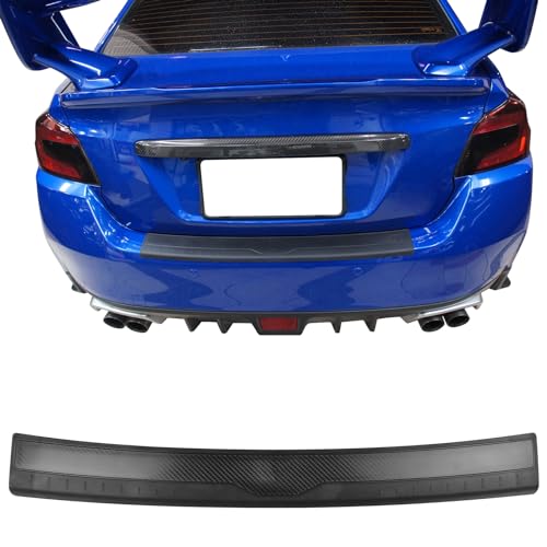 Illuminated Cargo Sill - 2019-2024 Subaru Ascent 3 IKON MOTORSPORTS, Rear Bumper Protector Compatible with 2015-2021 Subaru WRX & WRX STI, Unpainted Black PP Polypropylene Waterproof Cargo Trunk Bumper Guard Sill Step Plate Pad Cover Trim
