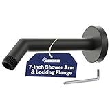 HammerHead Showers® Solid Metal 7 Inch Shower Arm and Flange with Set Screw, Matte Black | Wall Elbow Pipe and Cover Plate | Universal Replacement Part for Showerheads
