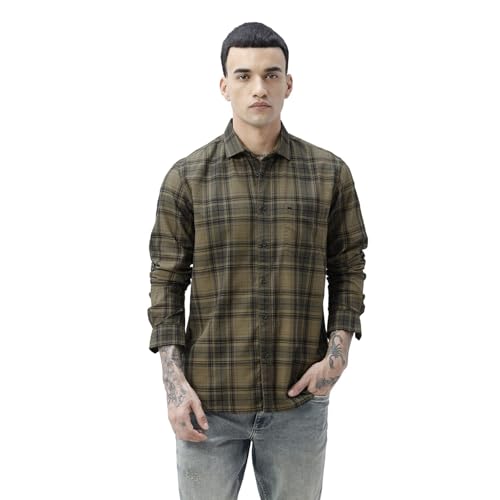 Image of BASICS 100% Cotton Checked Shirt for Men | Slim Fit | Everyday Smart Casual Wear | Full Sleeve