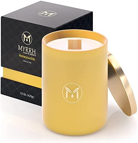 Honeysuckle Scented Candle, All Natural Pure Soy Candle, 15 oz, Lasts Up to 75-80 Hours, Essential Oil Infused, Elegant and Relaxing Aromatherapy Candle, Candle Gift for Home Decor - MyrrhUSA