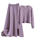 Damen Strick-Set aus Pullover und Rock - 2-teiliges Ensemble in A-Linie | Elegantes Outfit aus Waffelstrick-Pullover und passendem Midirock