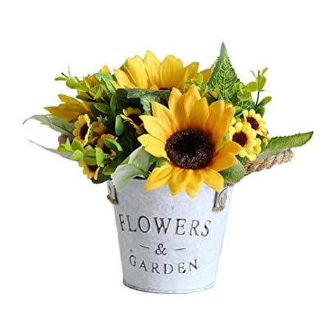 UUPP Potted Artificial Sunflowers Bonsai Silk Sunflower with Pot Fake Flower Arrangements for Home Office Restaurant Table Windowsill Decor Cover