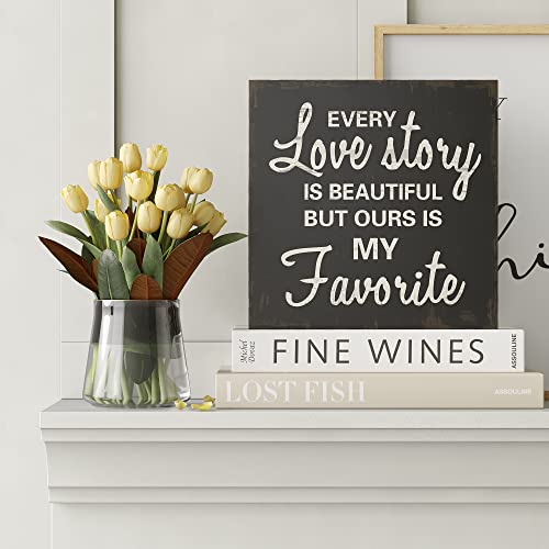 Barnyard Designs Every Love Story Is Beautiful Box Sign Wooden Signs For Home Decor, Motivational Desk Decor, Primitive Decor Desk Decorations For Women Office Decorations Bathroom Shelf Decor, 8X8 #TOP2