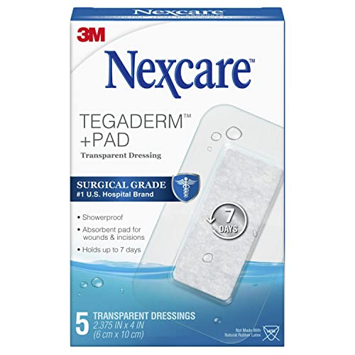 Nexcare Tegaderm + Pad Transparent Dressing, Absorbent Pad Wicks Fluid And Doesn't Stick To Your Wound, 2.375 X 4 In, 5 Count (Pack Of 4), 20 Pads Total #TOP1