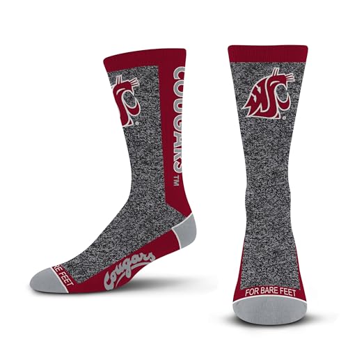 For Bare Feet NCAA Washington State Cougars Marble MVP Crew Socks, Adult Large