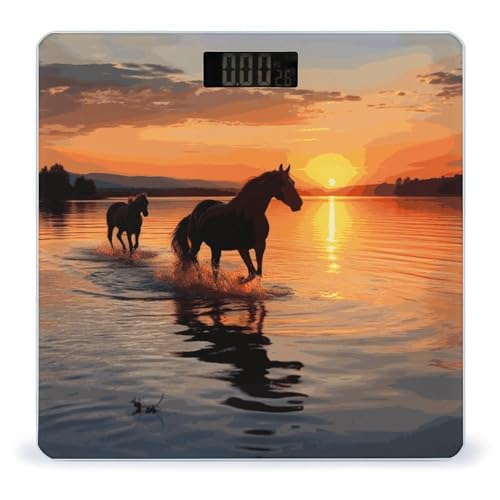 Báscula digital de baño Sunsets Lake Horses miniatura 1
