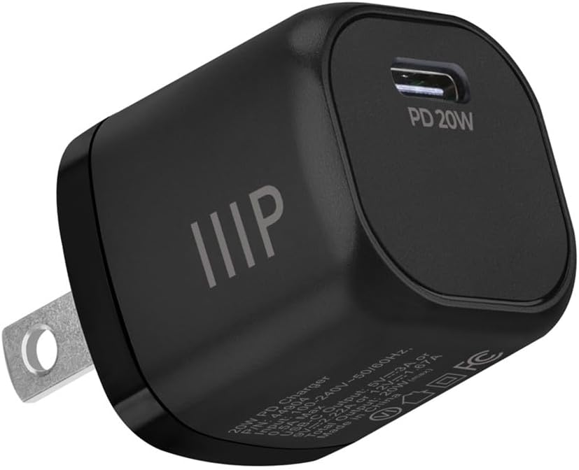 Monoprice 20W USB‑C Mini Cubic Wall Charger, PD 3.0, Fast Charging, Compact & Lightweight, Compatible with iPhone, iPad, AirPods, Samsung Galaxy, Google Pixel, Nintendo Switch, MagSafe Duo - Black