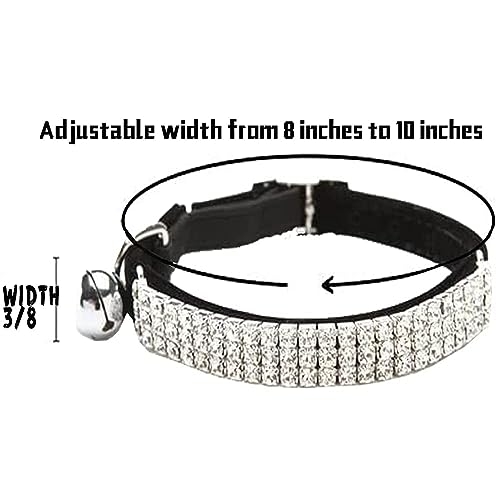 CHUKCHI Soft Velvet Safe Cat Adjustable Collar Bling Diamante with Bells,11 inch for Small Dogs and Cats (Black)