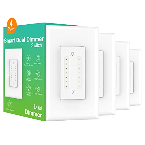 Ghome Smart Dimmer Switch,Space Saving,Smart Dual Switch Wifi Smart Light Compatible With Alexa And Google Home,Neutral Wire Required,Remote Voice Control,Single-Pole(4 Pack),White,(Sw7-4) #TOP9
