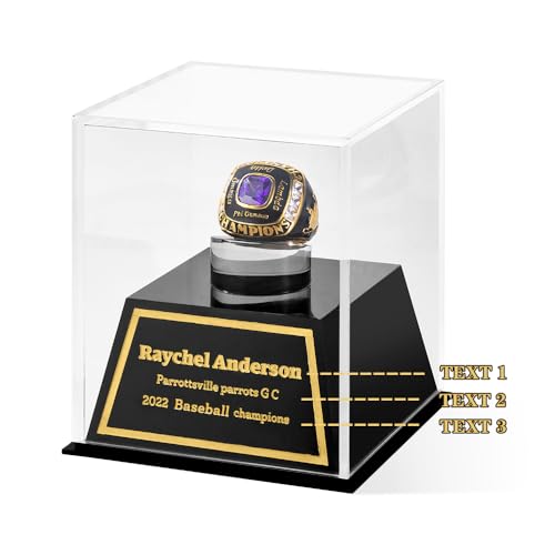 BYFDIY Custom Championship Ring Display Case Acrylic Baseball Ring Holder Personalized Name Rings Display Case for Football Softball Basketball Sport Size 3×3×3.5INCH
