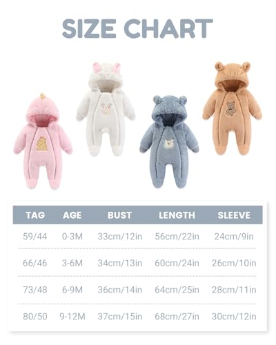 WYTbaby Baby Overall Winter Fleece Warm Schneeanzug Baby Romper Mit Kapuze Für Jungen Mädchen 3-6 Monate