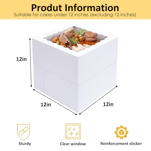 Moretoes 12-Pack 12x12x12 Inch Tier Cake Boxes with Windows