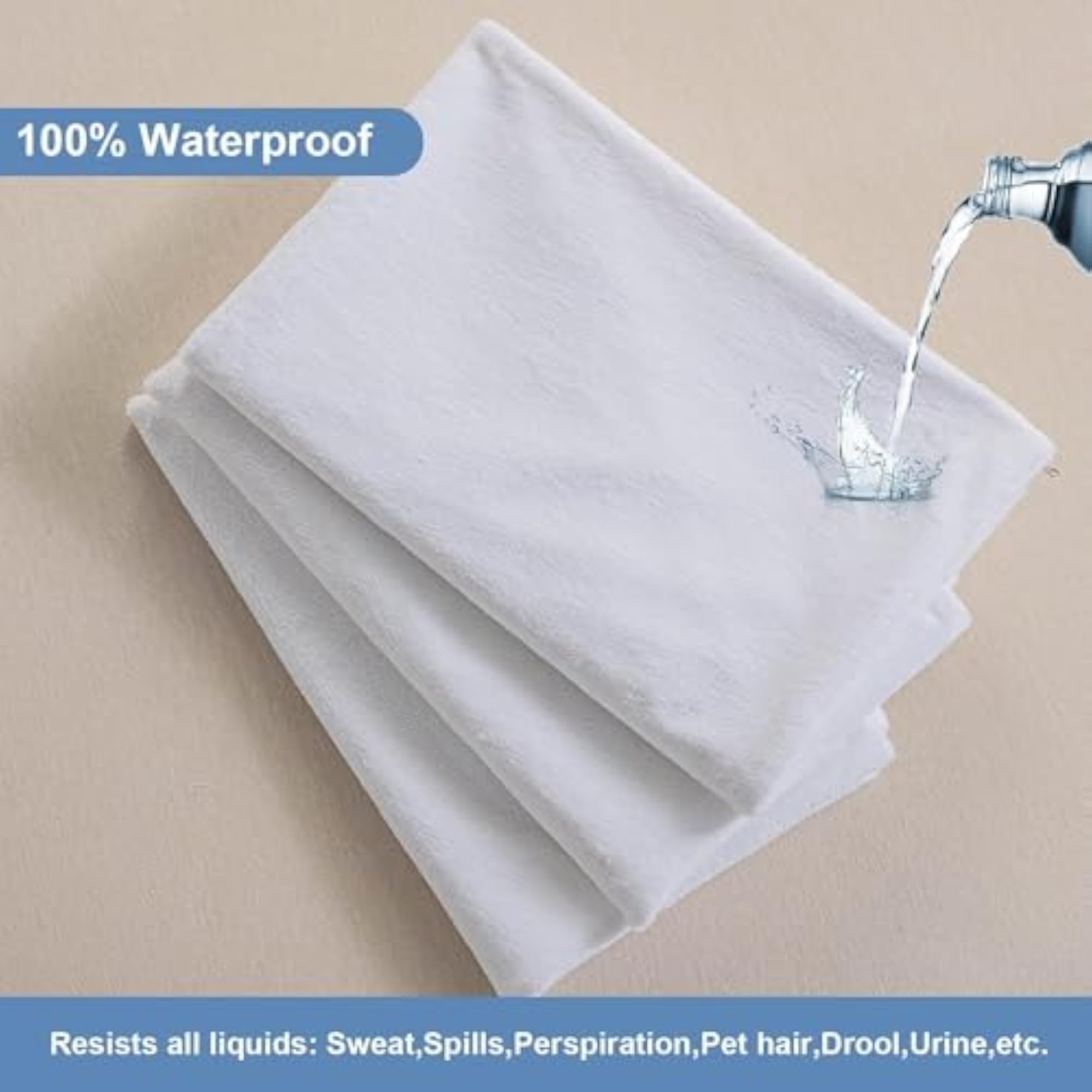 Waterproof Grey Pillow Protectors with Zipper Closure, Terry Cotton