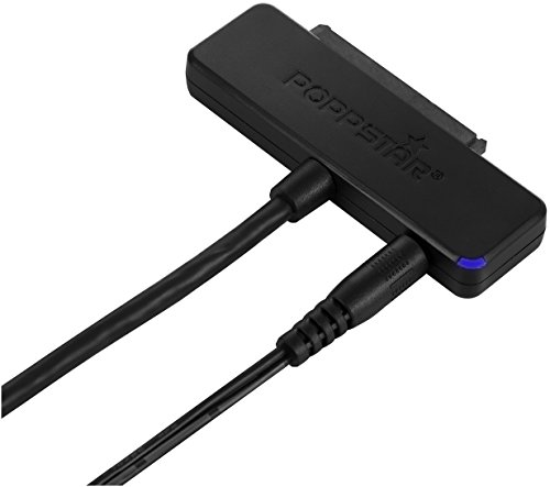 Poppstar adapter do dysku twardego z zasilaczem (USB 3.1 Gen 1 typ A), kabel USB SATA do dysków zewnętrznych (SSD, HDD, 2,5 i 3,5 cala), do Notebooków, PC, do 10Gb/s, wsparcie UASP, dł. kabla 1m
