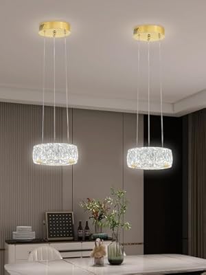 Modern LED Dimmable Crystal Chandelier 8" Ring Gold Pendant Light Fixtures for Kitchen Island Dining Room Living Room