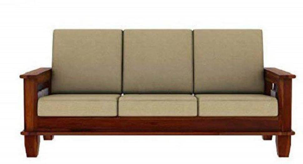 Image of Solid Sheesham Wood 5 Seater Sofa Set for Living Room | Wooden 3+1+1 Five Seater Sofa Set with Storage | Modern Wooden Sofa for Home, Office & Hall | Rosewood | Honey Finish