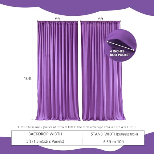 Image of 2 Panels Purple Backdrop Curtain, 10 x 10 Feet Polyester Background Curtains for Parties, Weddings, Baby Showers, Halloween, Christmas, Birthday Party Photoshoot Backdrop Curtains Decorations