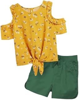 Girls set, yellow T-shirt, green shorts