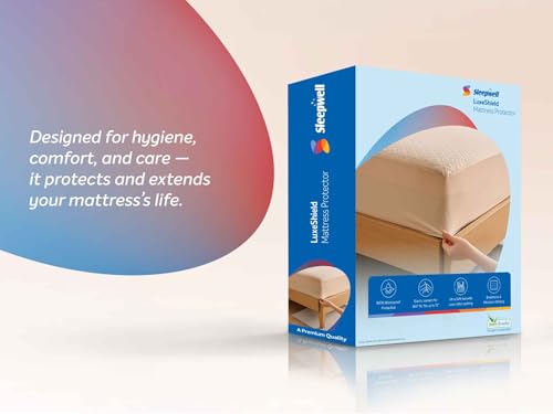 Image of Sleepwell Luxe Shield Mattress Protector | Ultrasonic Micro Peach Fabric |100% Waterproof Protection | Ultra Soft | Laser Stitch Quilting | Breathable & Moisture Wicking | Hypoallergenic | 72 x 72