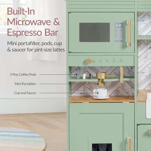 Best Choice Products Pretend Play Kitchen for Kids, Interactive Wooden Toddler Playset with Island, Espresso Machine, 17 Accessories - Sage - Image 5