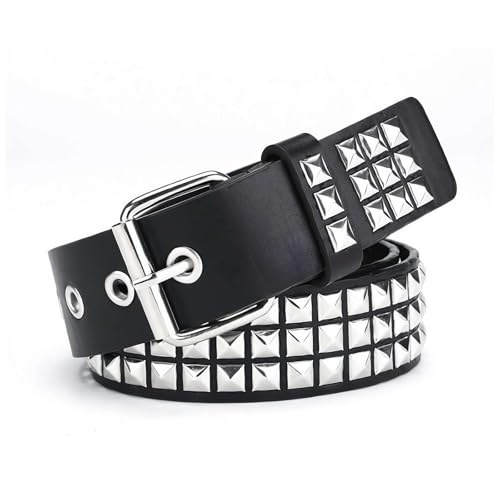 Black Studded Belt Punk Rock Rivet Belt Grommet Threads Belt with Bright Metal Pyramid Punk Leather Belt for Jeans (Black)