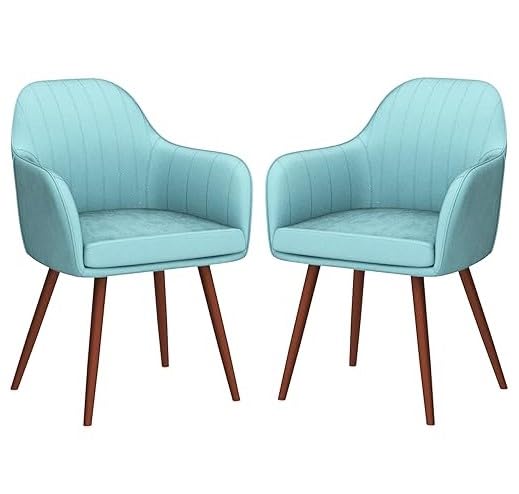 Image of Nexon Chair Set of 2 Velvet Dining Chairs, Cushion Seat Chair for Living Room Bedroom Restaurant, Modern Contemporary Upholstered with Polished Rosegold Metal Legs (Turquoise)